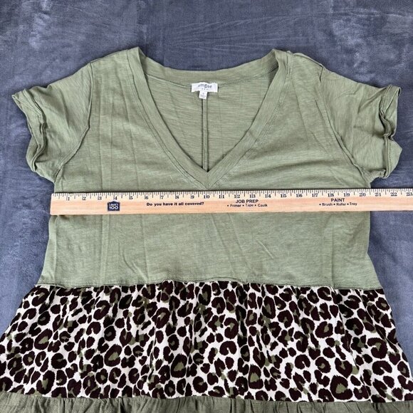 Umgee Dress Tunic Oversized Blouse Women Size Small Green Cheetah Linen Blend - Picture 3 of 6